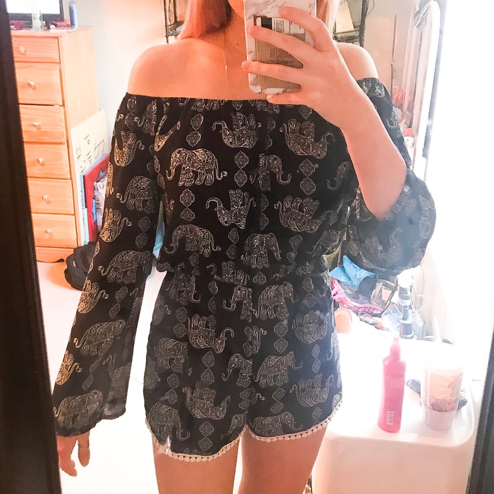Navy Blue Elephant Romper